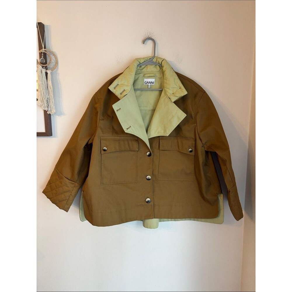 Ganni double twill women oversized utility chore cropped Jacket trench coat 38 M - Picture 7 of 16
